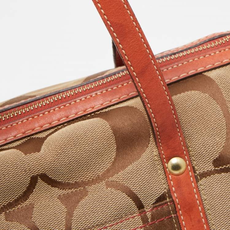 Pre Owned Coach Beige/Orange Signature Canvas and Leather Satchel
