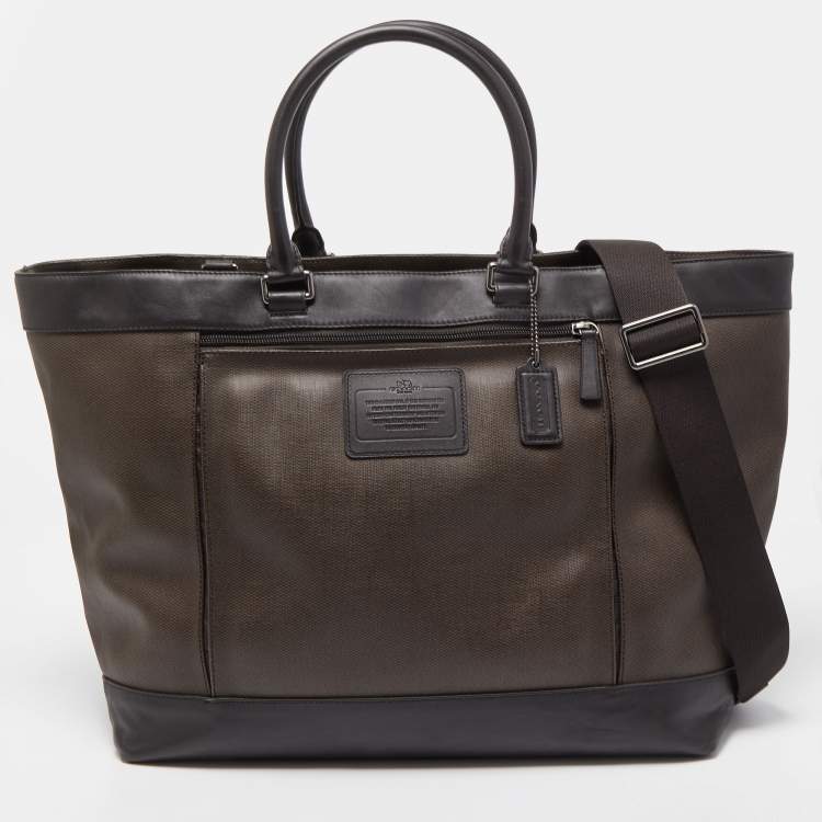 Pre Owned Coach Two Tone Brown Coated Canvas and Leather Shopper Tote