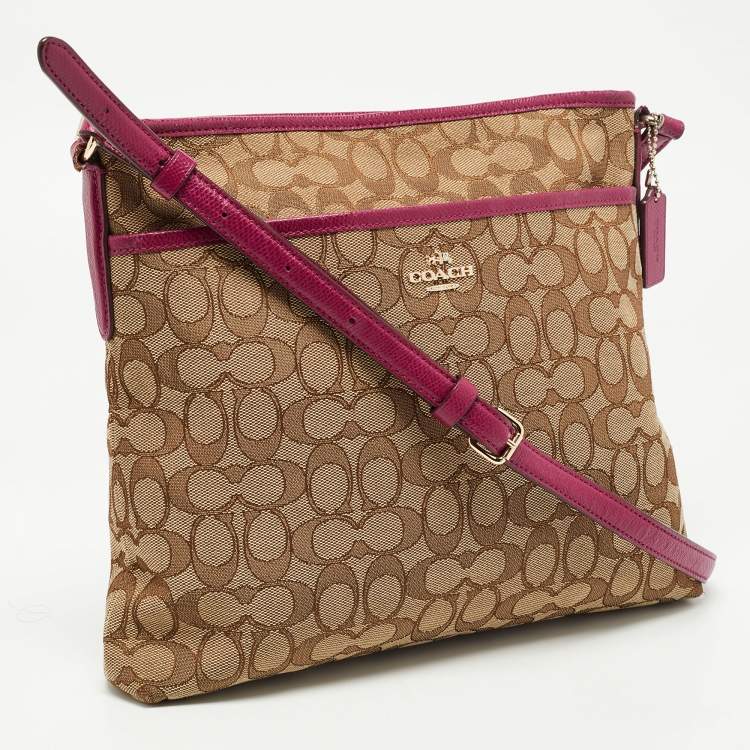 Pre Owned Coach Purple/Beige Signature Canvas and Leather File Messenger Bag