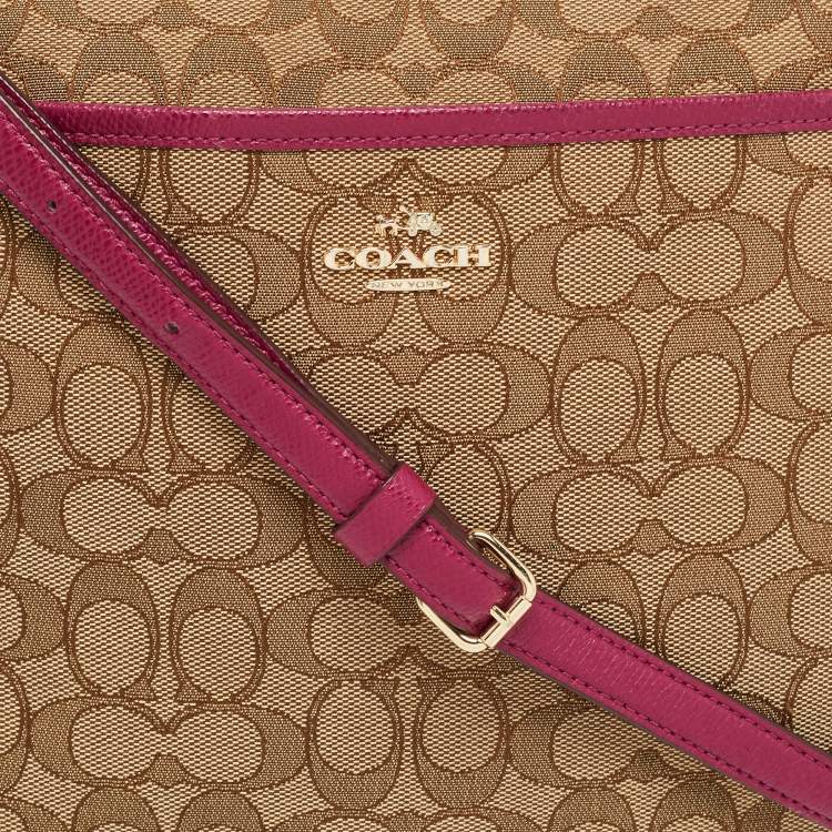 Pre Owned Coach Purple/Beige Signature Canvas and Leather File Messenger Bag
