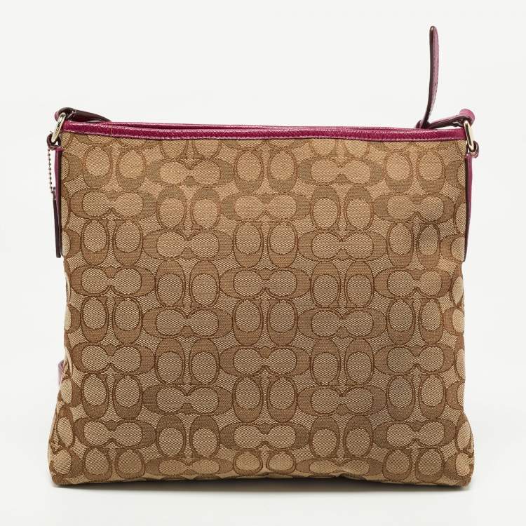 Pre Owned Coach Purple/Beige Signature Canvas and Leather File Messenger Bag