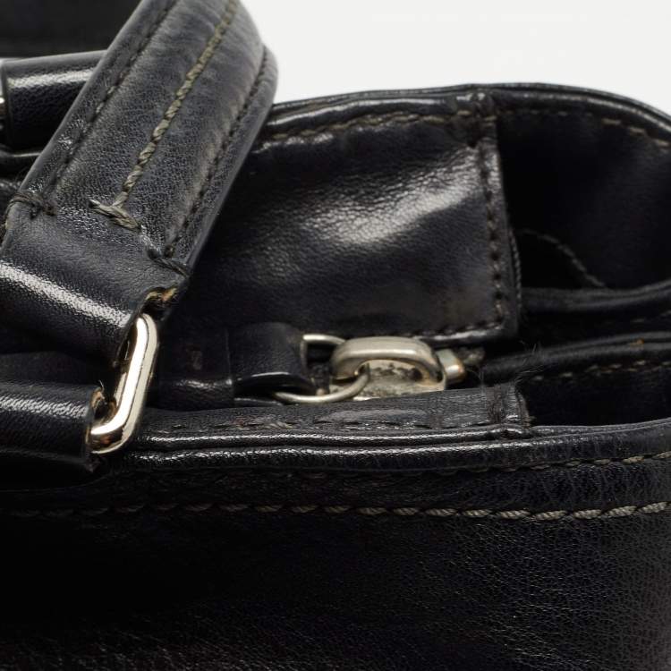 Pre Owned Coach Black Leather Hampton Perforated Weekend Tote
