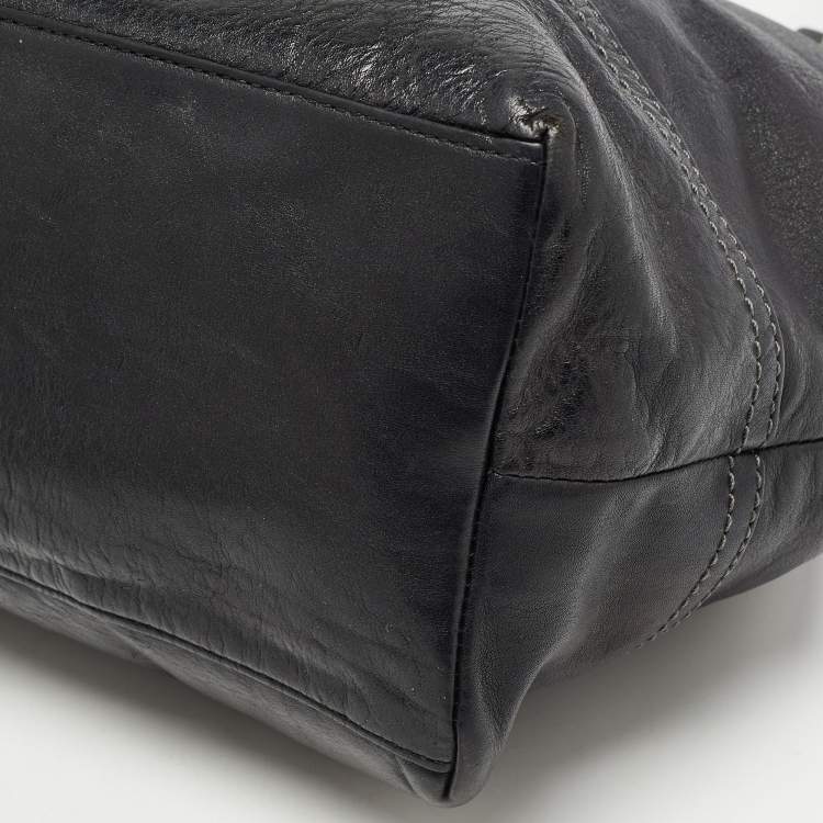 Pre Owned Coach Black Leather Hampton Perforated Weekend Tote