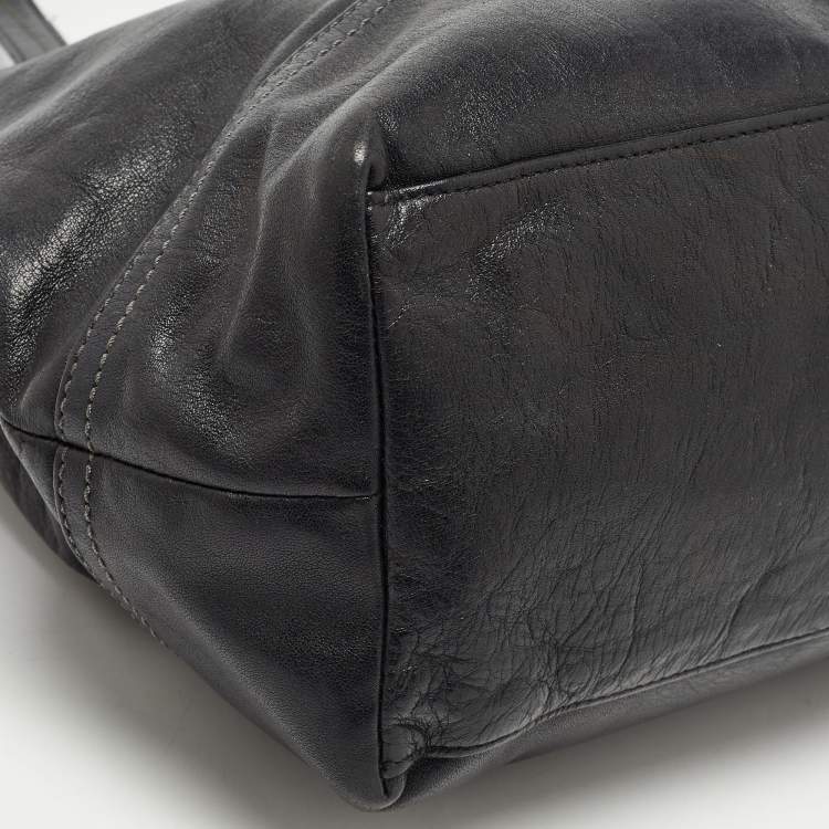 Pre Owned Coach Black Leather Hampton Perforated Weekend Tote