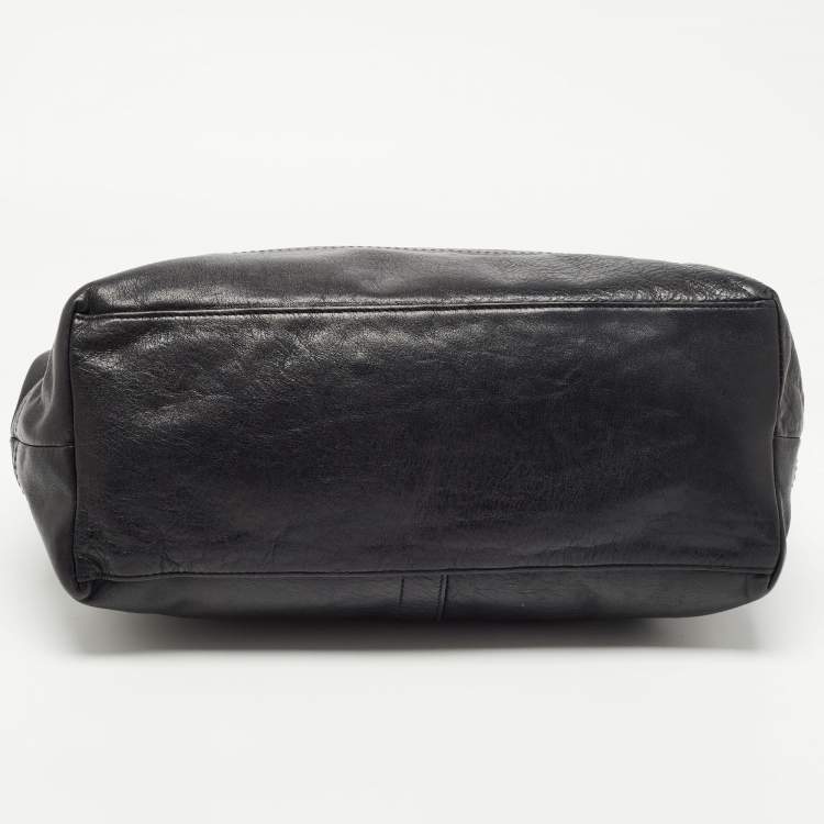 Pre Owned Coach Black Leather Hampton Perforated Weekend Tote