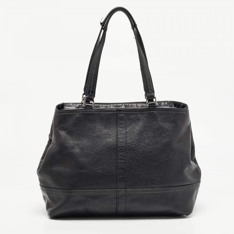 Pre Owned Coach Black Leather Hampton Perforated Weekend Tote