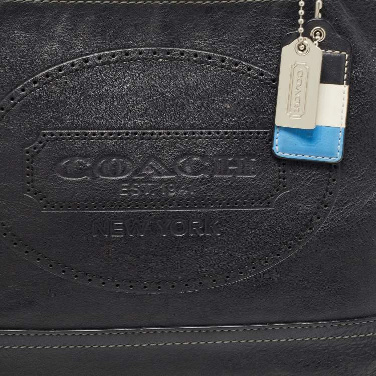 Pre Owned Coach Black Leather Hampton Perforated Weekend Tote