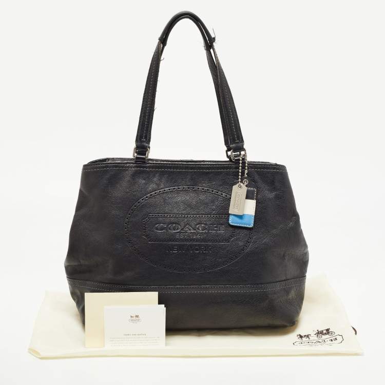 Pre Owned Coach Black Leather Hampton Perforated Weekend Tote
