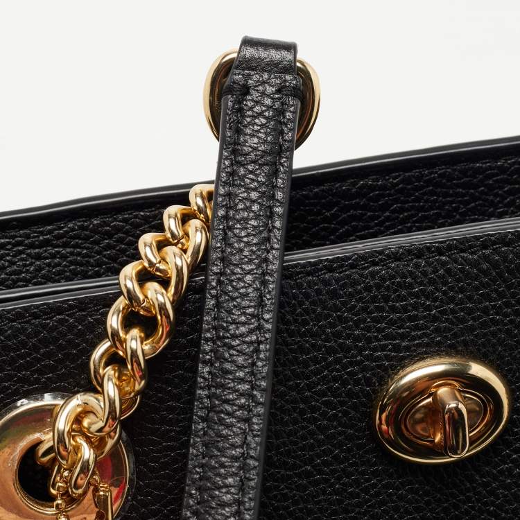 Pre Owned Coach Black Leather Turnlock Chain Tote