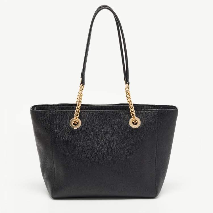 Pre Owned Coach Black Leather Turnlock Chain Tote