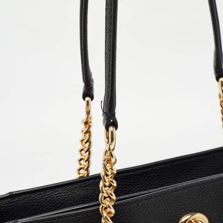 Pre Owned Coach Black Leather Turnlock Chain Tote