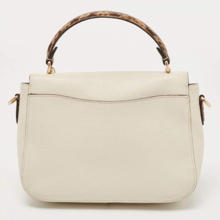 Pre Owned Coach Cream Leather Marlie Top Handle Bag