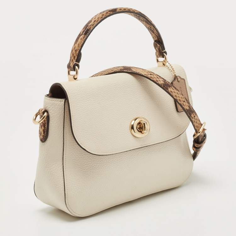 Pre Owned Coach Cream Leather Marlie Top Handle Bag