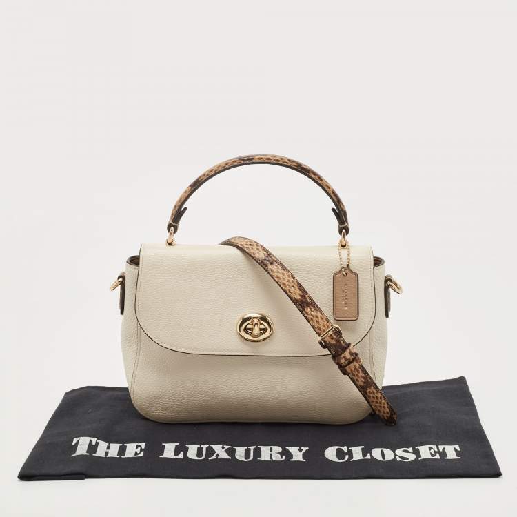Pre Owned Coach Cream Leather Marlie Top Handle Bag