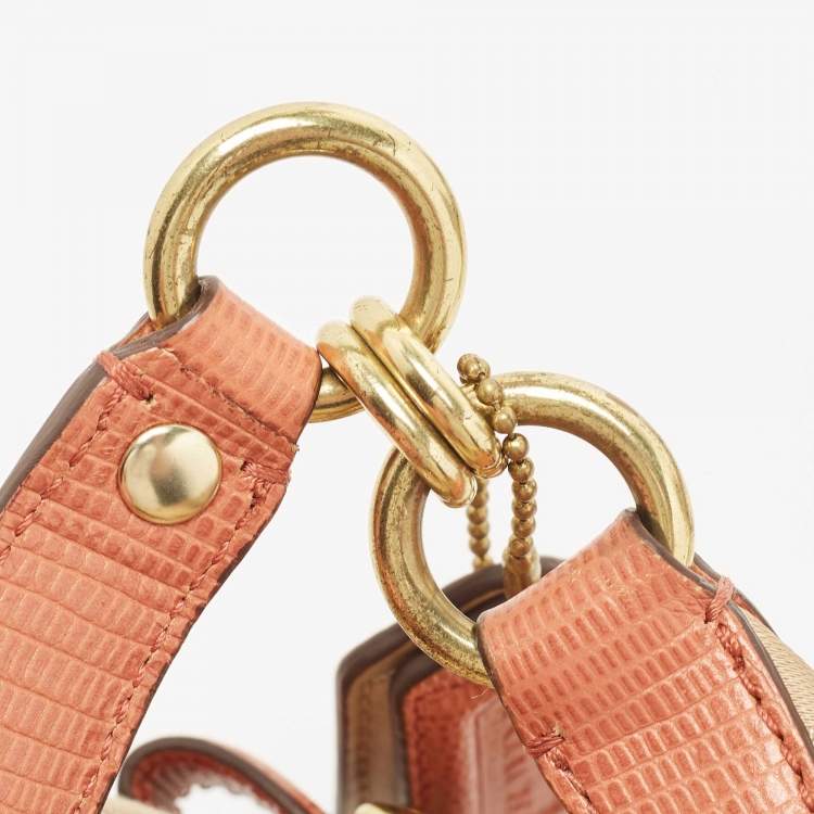 Pre Owned Coach Beige/Orange Op Art Fabric and Lizard Embossed Hailey Hobo