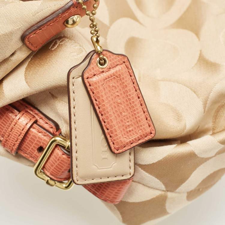 Pre Owned Coach Beige/Orange Op Art Fabric and Lizard Embossed Hailey Hobo