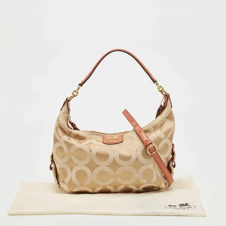 Pre Owned Coach Beige/Orange Op Art Fabric and Lizard Embossed Hailey Hobo
