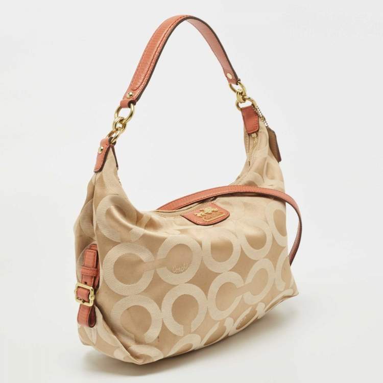 Pre Owned Coach Beige/Orange Op Art Fabric and Lizard Embossed Hailey Hobo
