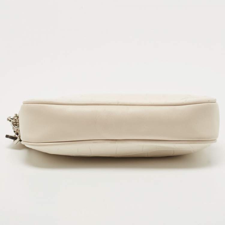 Pre Owned Coach White Croc Embossed Leather Double Zip Camera Crossbody Bag