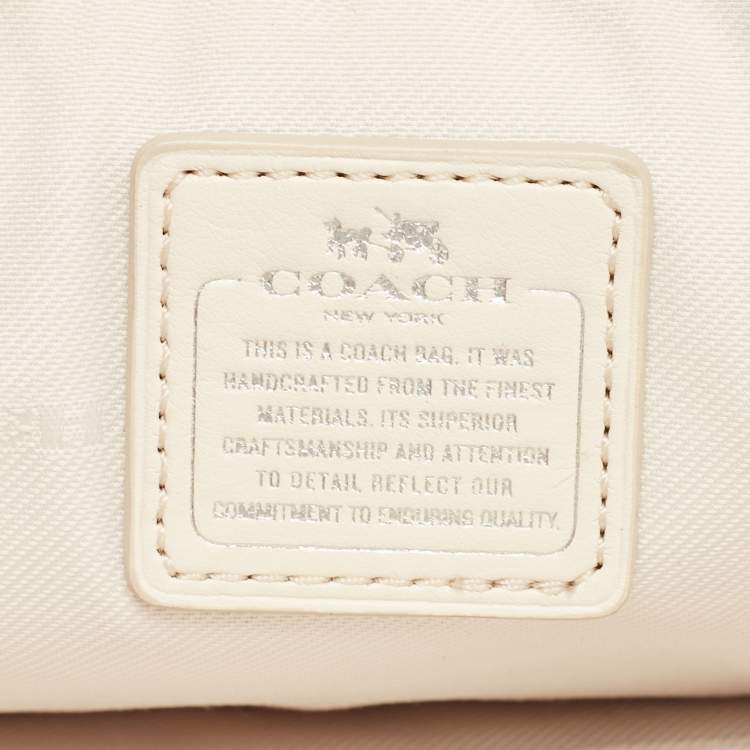 Pre Owned Coach White Croc Embossed Leather Double Zip Camera Crossbody Bag