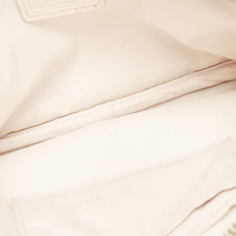 Pre Owned Coach White Croc Embossed Leather Double Zip Camera Crossbody Bag