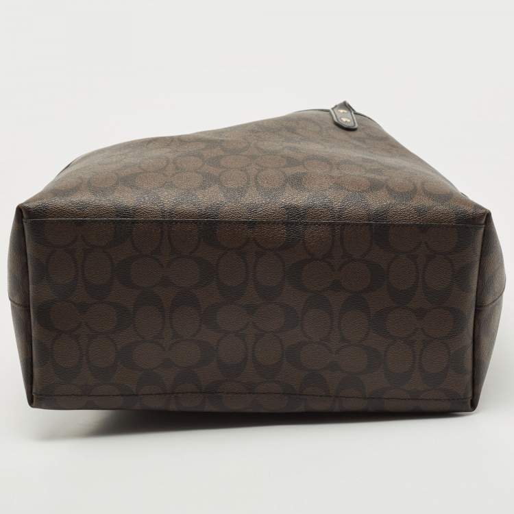 Pre Owned Coach Dark Brown Signature Coated Canvas and Leather City Tote