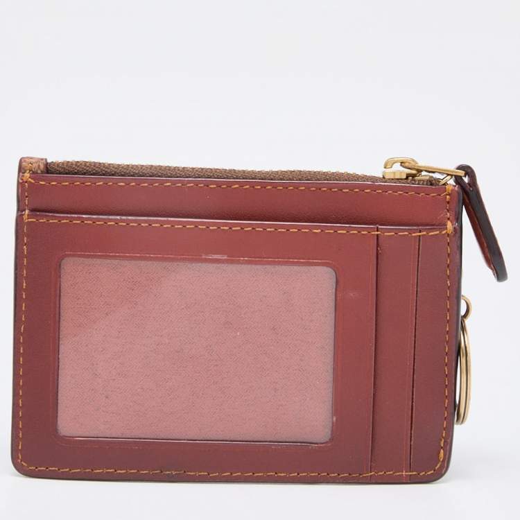 Pre Owned Coach Beige/Brown Signature Coated Canvas and Leather Zip Skinny ID Case