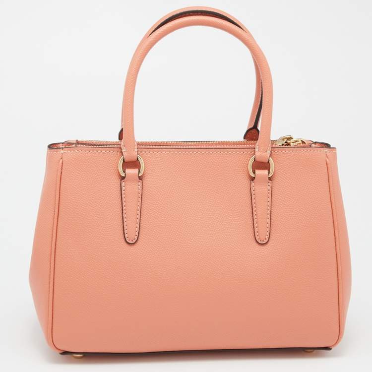 Pre Owned Coach Peach Leather Mini Surrey Carryall Tote