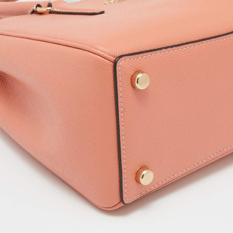 Pre Owned Coach Peach Leather Mini Surrey Carryall Tote