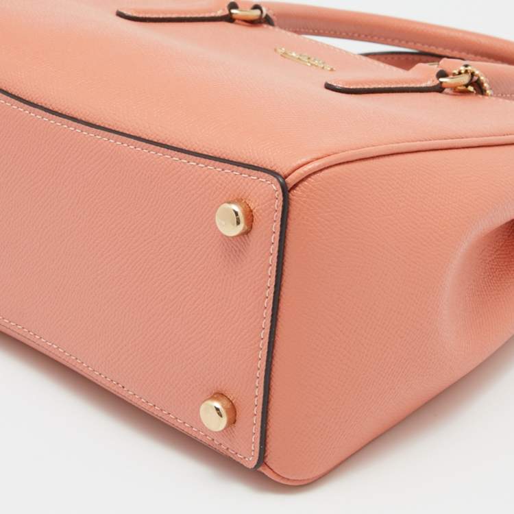 Pre Owned Coach Peach Leather Mini Surrey Carryall Tote
