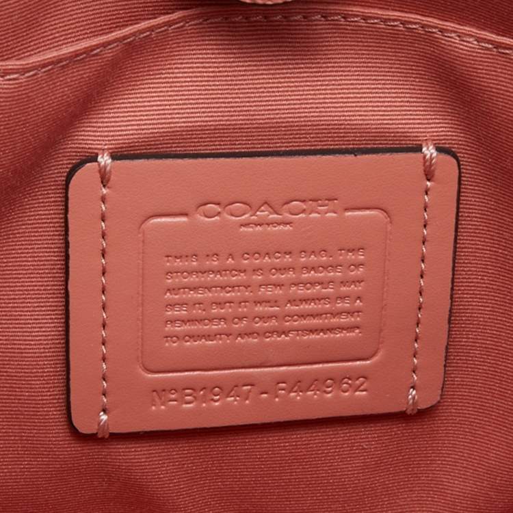 Pre Owned Coach Peach Leather Mini Surrey Carryall Tote
