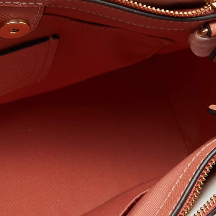 Pre Owned Coach Peach Leather Mini Surrey Carryall Tote
