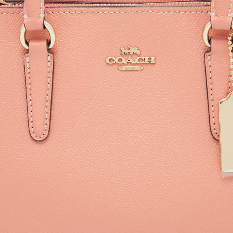 Pre Owned Coach Peach Leather Mini Surrey Carryall Tote