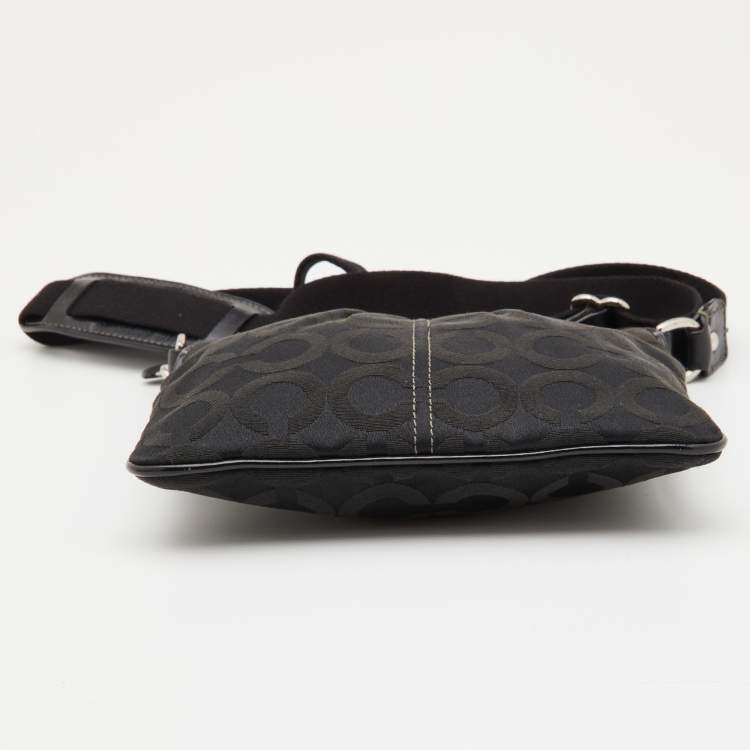 Pre Owned Coach Black Op Art Canvas and Patent Leather Madison Crossbody Bag