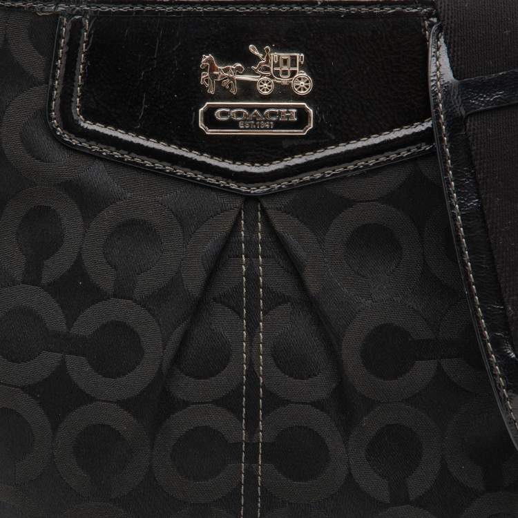 Pre Owned Coach Black Op Art Canvas and Patent Leather Madison Crossbody Bag