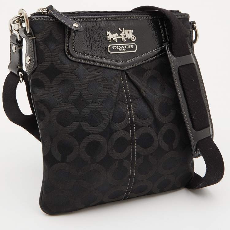 Pre Owned Coach Black Op Art Canvas and Patent Leather Madison Crossbody Bag