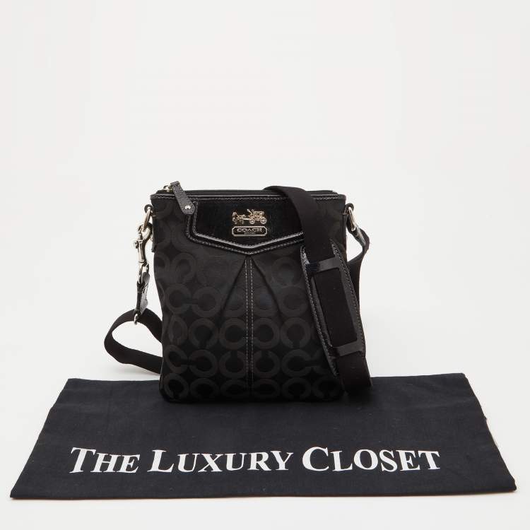 Pre Owned Coach Black Op Art Canvas and Patent Leather Madison Crossbody Bag