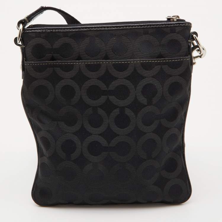 Pre Owned Coach Black Op Art Canvas and Patent Leather Madison Crossbody Bag