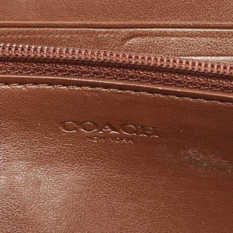 Pre Owned Coach Brown Signature Coated Canvas and Leather Accordion Continental Wallet