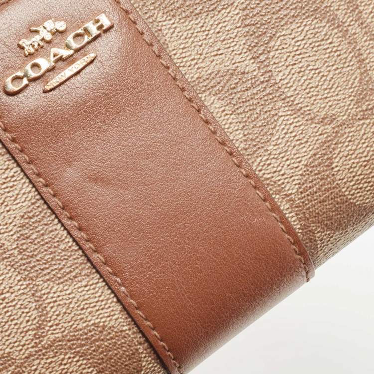 Pre Owned Coach Brown Signature Coated Canvas and Leather Accordion Continental Wallet