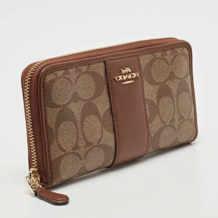 Pre Owned Coach Brown Signature Coated Canvas and Leather Accordion Continental Wallet