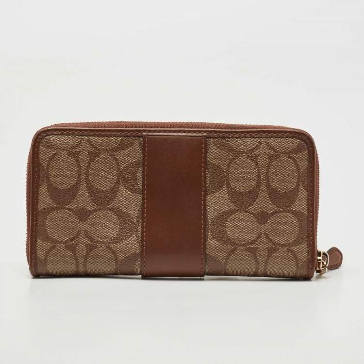 Pre Owned Coach Brown Signature Coated Canvas and Leather Accordion Continental Wallet
