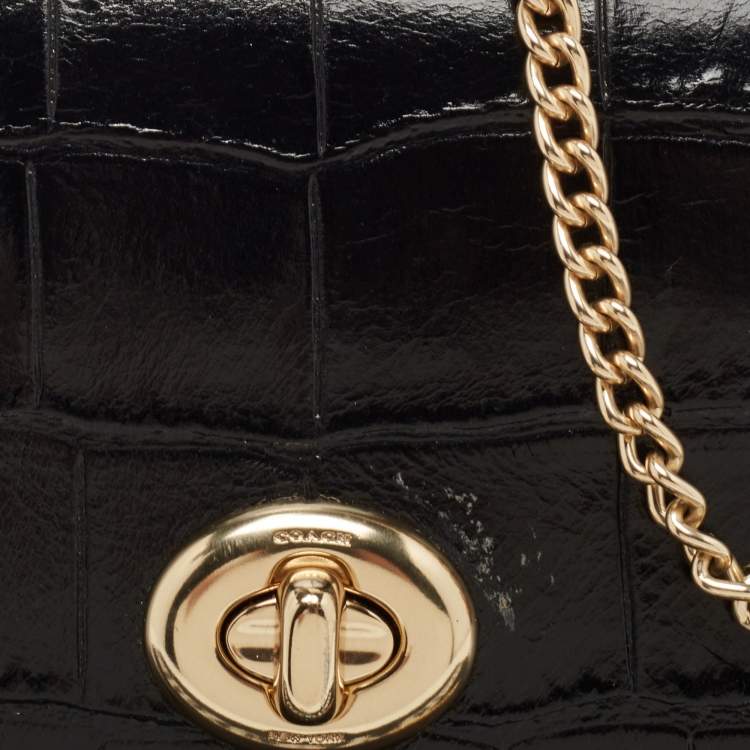 Pre Owned Coach Black Leather Marlow Turnlock Crossbody Bag