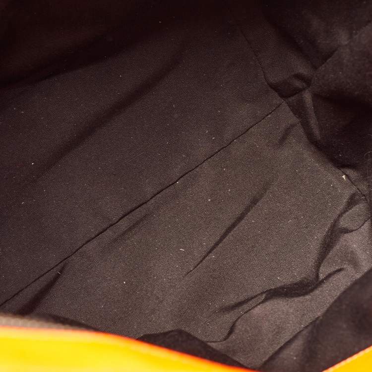 Pre Owned Coach Dark Brown/Neon Signature Coated Canvas and Leather Signature Zip Tote