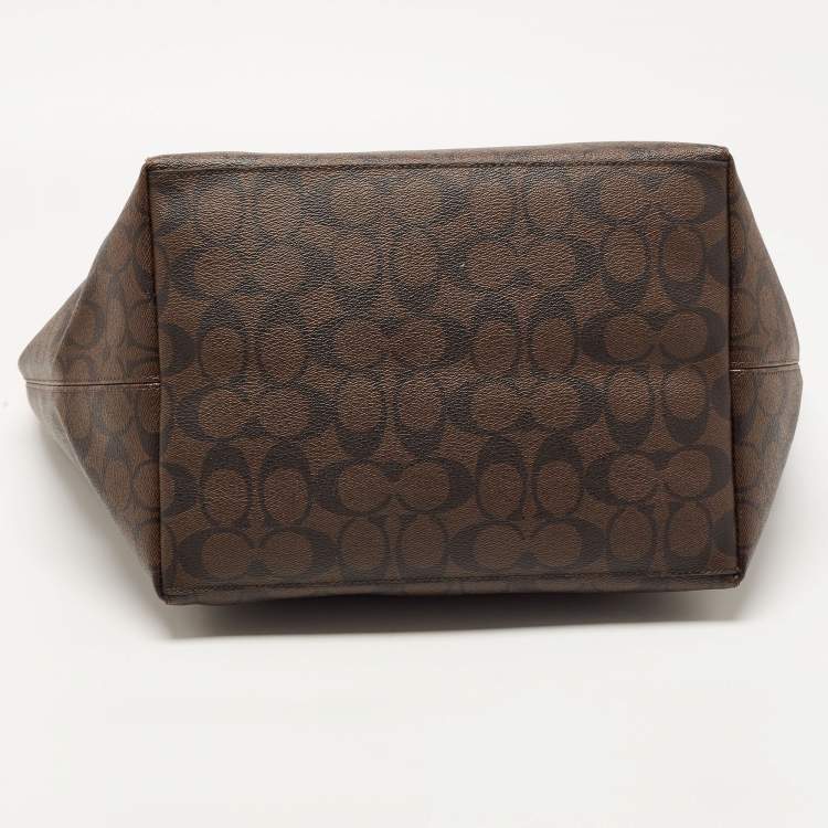 Pre Owned Coach Dark Brown/Neon Signature Coated Canvas and Leather Signature Zip Tote