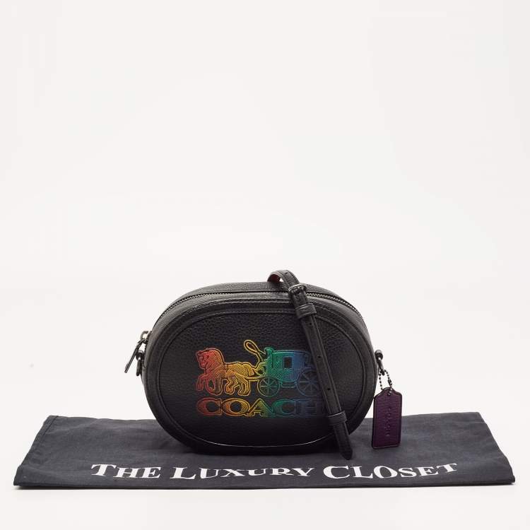 Pre Owned Coach Black Leather Horse And Carriage Camera Crossbody Bag 