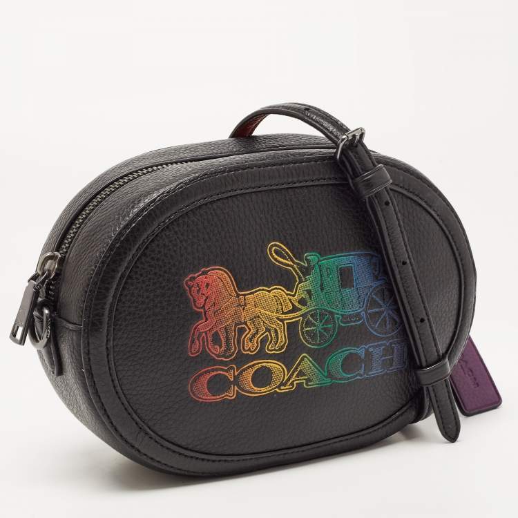 Pre Owned Coach Black Leather Horse And Carriage Camera Crossbody Bag 