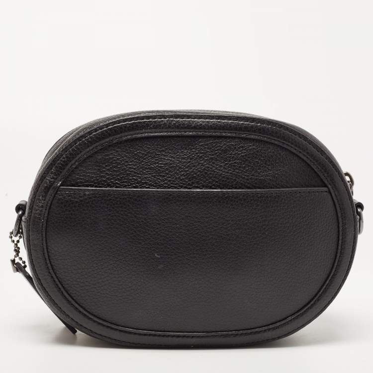 Pre Owned Coach Black Leather Horse And Carriage Camera Crossbody Bag 