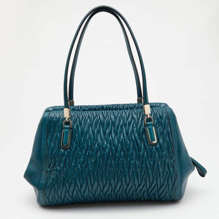 Pre Owned Coach Blue Twist Gathered Leather Madison Madeline Eastwest Satchel