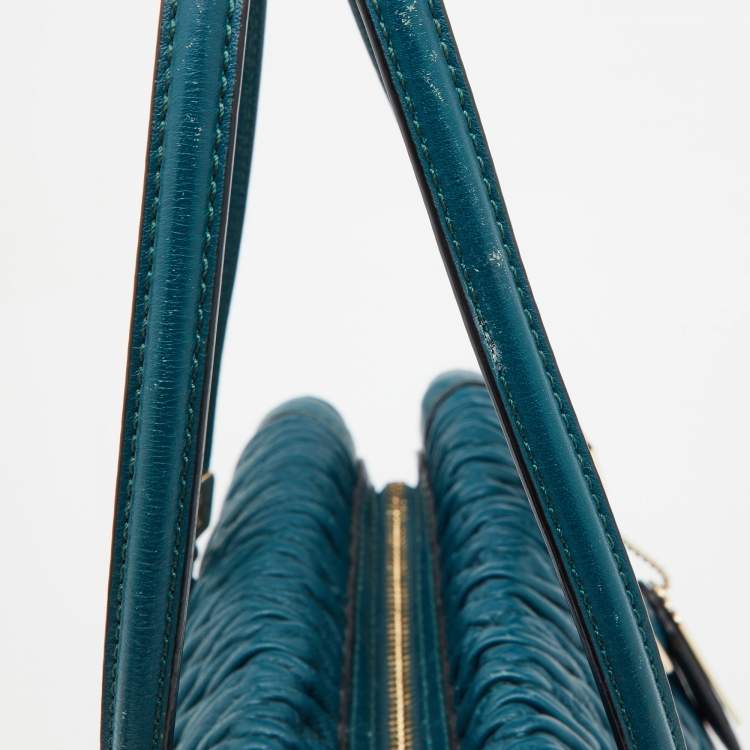Pre Owned Coach Blue Twist Gathered Leather Madison Madeline Eastwest Satchel
